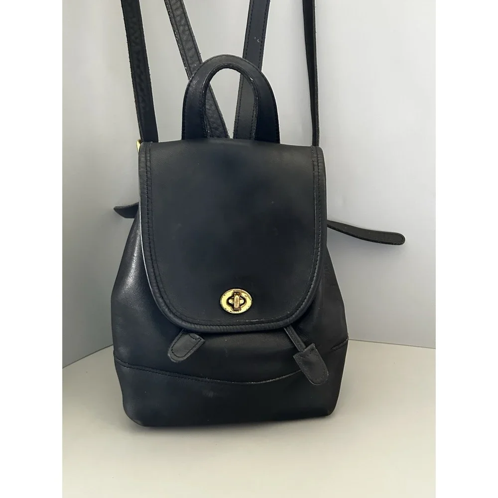 Vintage COACH 9960 Black Leather Backpack Bag Turnlock Brass Hardware Y2K 90s